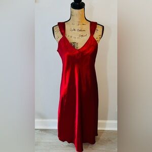 Vintage Cabernet Red Satin Nightgown Medium